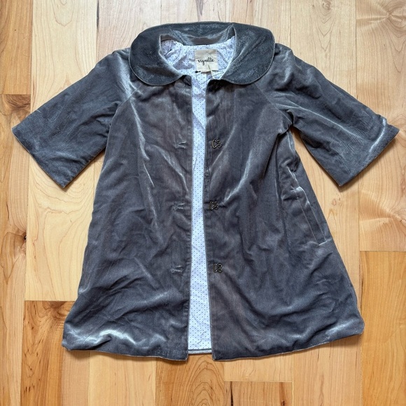 NEW Vignette Jane Girls Silver Gray Velvet Coat with Peter Pan Collar - Picture 2 of 11
